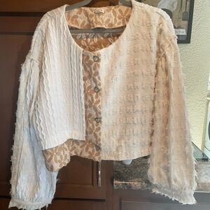 POL Cream and Tan Patterned Cardigan